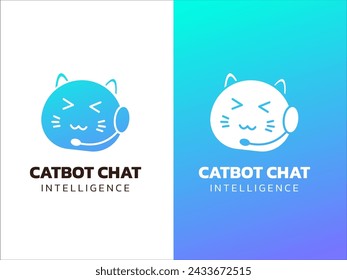 Chat Bot Artificial Intelligence Technology with cat robot happy friendly smiling face logo vector design concept. Cat Robot Virtual Assistance logotype symbol for AI Technology, online support, ui.