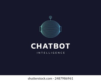Chat Bot Artificial Intelligence Technology with hologram Robot face logo vector design concept. Robot Virtual Assistance logotype symbol for AI Technology, online support, automation, ui, new tech.