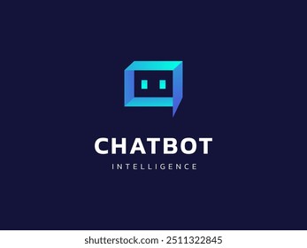 Tecnología de la inteligencia artificial con el concepto del diseño del Vector del logotipo de la cara del robot del cubo. Símbolo del logotipo de la asistencia virtual del robot para la Tecnología de la IA, Asistencia en línea, automatización, UI, nueva tecnología