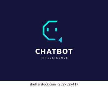 Chat Bot Artificial Intelligence Technology with Robot Face geometric Octagon shapes logo vector design concept. Robot Virtual Assistance logotype symbol for AI Technology, online support, automation.