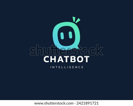Chat Bot Artificial Intelligence Technology with Friendly Robot Face logo vector design concept. Robot Virtual Assistance logotype symbol for AI Technology, online support, automation, conversation.