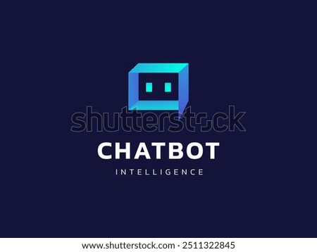 Chat Bot Artificial Intelligence Technology with Cube Robot face symbol logo vector design concept. Robot Virtual Assistance logotype symbol for AI Technology, online support, automation, ui, new tech