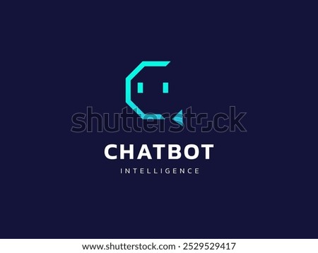 Chat Bot Artificial Intelligence Technology with Robot Face geometric Octagon shapes logo vector design concept. Robot Virtual Assistance logotype symbol for AI Technology, online support, automation.