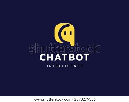 Chat Bot Artificial Intelligence Technology with overlapping Friendly Robot Face in chat box logo vector design concept. Robot Virtual Assistance logotype symbol for AI Technology, online support, ui.