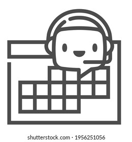 Chat bot y calendario, icono de vector de línea cuadrada.