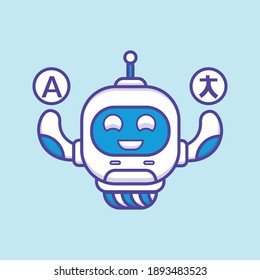 Caricatura de Chat Bot Traduce el personaje del lenguaje Vector