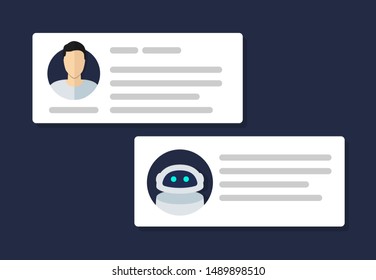 Chat bot chatting with man person flat icon. Vector