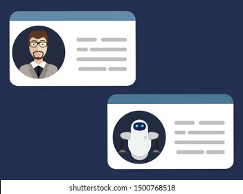 Chat bot chatting with man person flat icon.