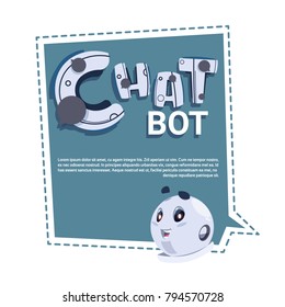 Chat Bot Cute Robot Template Banner With Copy Space, Chatter Or Chatterbot Technical Support Service Concept Flat Vector Illustration