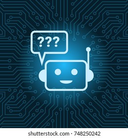 Chat Bot Face Icon With Question Mark Robot Over Blue Circuit Motherboard Background Vector Illustration