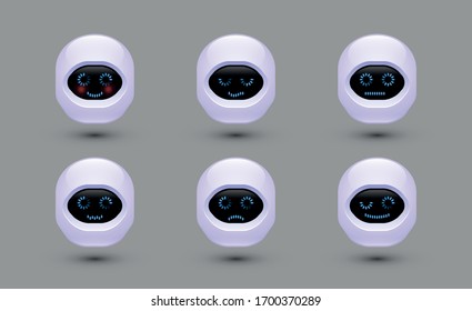 Chat bot faces. Robot with different emotions. Concept for customer service. 