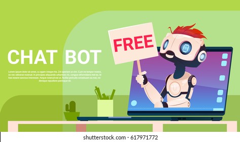 Chat Bot Free, Robot Virtual Assistance Of Website Or Mobile Applications, Artificial Intelligence Concept Flat Vector Illustration