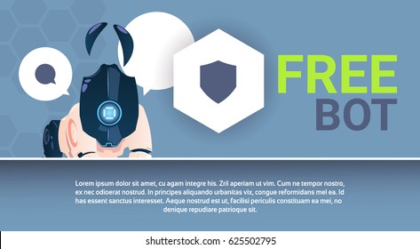Chat Bot Free Robot Virtual Assistance Of Website Or Mobile Applications, Artificial Intelligence Concept Flat Vector Illustration