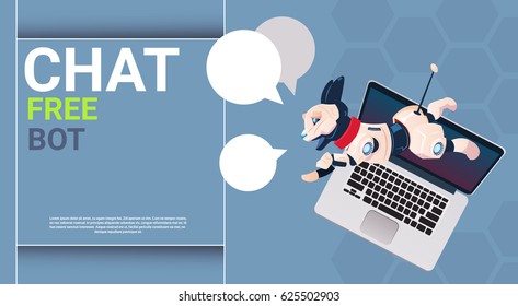 Chat Bot Free Robot Virtual Assistance Of Website Or Mobile Applications, Artificial Intelligence Concept Flat Vector Illustration