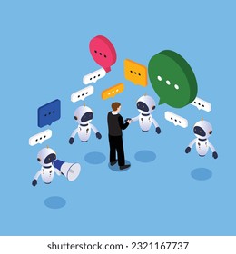 Chat bot and future marketing. AI and business IOT 3d vector illustration concept for banner, website, illustration, landing page, flyer, etc