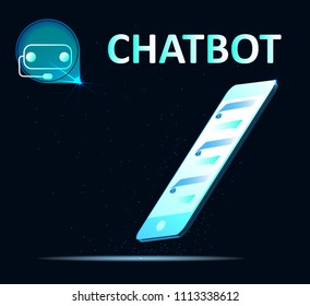 Chat bot and future marketing concept, mobile phone with chatbot application. Sms Messenger. Vector, 3d illustration