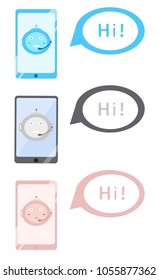 Chat bot girl icon symbol, logo template se. Cute smiling robot helper. Modern character flat style vector illustration. Isolated on white background. Virtual online voice support service concept.