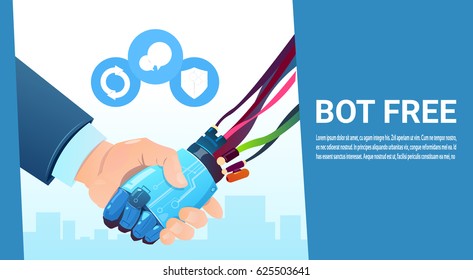 Chat Bot Hand Shaking With People Robot Virtual Assistance Of Website Or Mobile Applications, Artificial Intelligence Concept Flat Vector Illustration