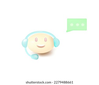 Chat bot in headphones.Online customer support, personal AI virtual assistant.3D realistic symbol in cartoon style