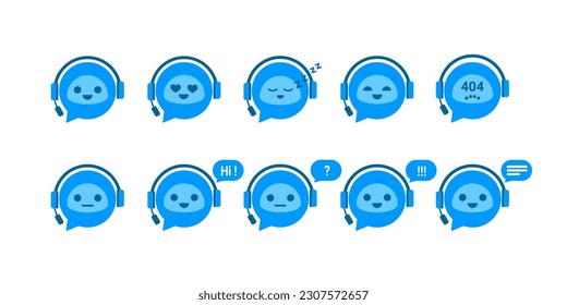 Chat bot icon blue set design concept. Virtual assistant Bot set icon logo. Customer support service Chat Bot. Vector