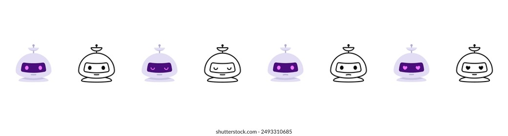 Icono de bot de chat. Servicio de Asistencia de bots. Robot operador artificial aislado sobre fondo blanco. Personaje de chat de Ai. Conjunto de Vector de Chatbot