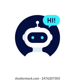 Chat bot icon design. Robot say Hi. Virtual smart assistant Bot icon. Chatbot symbol concept. Voice support service Chat bot. Vector illustration.