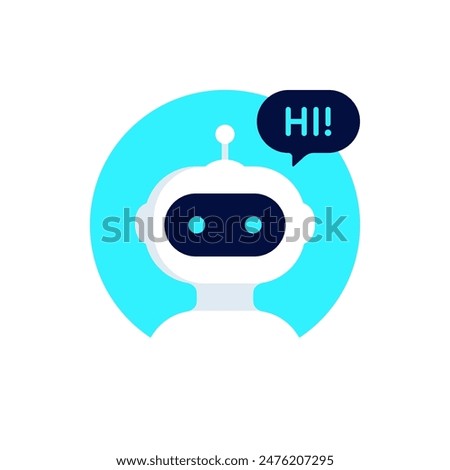 Chat bot icon design. Robot say Hi. Virtual smart assistant Bot icon. Chatbot symbol concept. Voice support service Chat bot. Vector illustration.