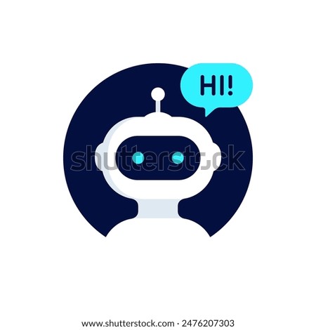 Chat bot icon design. Robot say Hi. Virtual smart assistant Bot icon. Chatbot symbol concept. Voice support service Chat bot. Vector illustration.