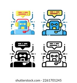Chat bot icon. With outline, glyph, filled outline and flat styles