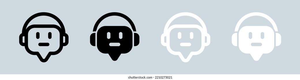 Chat bot icon set in black and white. Artificial support signs vector illustration.