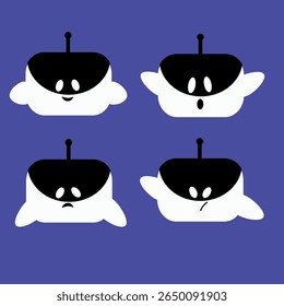 Chat bot icon set, cute AI robot collection, channel and chat emoticons on the topic of artificial intelligence. Machine intelligence assistant, concept of a positive outlook on the implementation of 