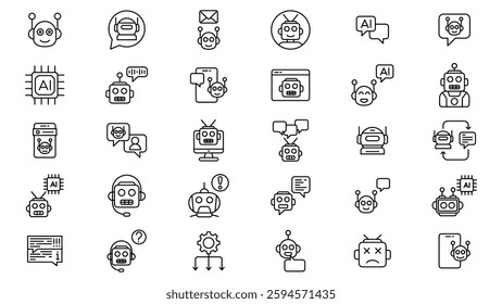 chat bot icon set vector design in trendy style with editable stroke