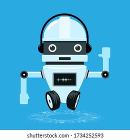 Chat bot icon with speech sound wave screen. Talking Virtual assistant. Flat color vector illustration.