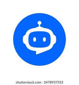 Icono de Chat Bot. Asistente inteligente virtual Bot diseño de signo. Cabeza de robot con burbuja de habla en círculo. Servicio de Asistencia al cliente Chat Bot. Ilustración vectorial aislada sobre fondo blanco