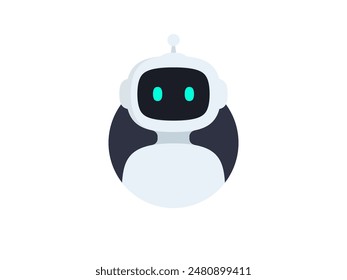 Icono de Chat Bot. Asistente inteligente virtual Bot diseño de signo. Servicio de Asistencia al cliente Chat Bot. Robot lindo en círculo aislado sobre fondo blanco. Ilustración vectorial 