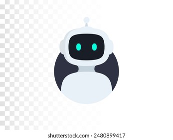 Icono de Chat Bot. Asistente inteligente virtual Bot diseño de signo. Servicio de Asistencia al cliente Chat Bot. Robot lindo en círculo aislado sobre fondo transparente. Ilustración vectorial 