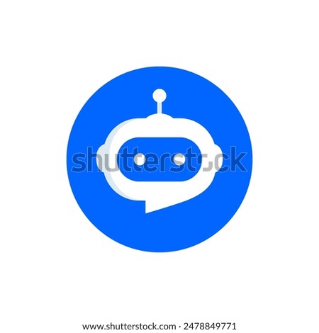 Chat Bot icon. Virtual smart assistant Bot sign design. Robot head with speech bubble in circle. Customer support service Chat Bot. Vector illustration isolated on white background