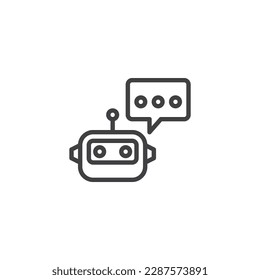 Icono de la línea de bot de chat. Signo de estilo lineal de mensaje robot para concepto móvil y diseño web. Icono de vector de contorno de chat de IA. Símbolo, ilustración del logotipo. Gráficos vectoriales