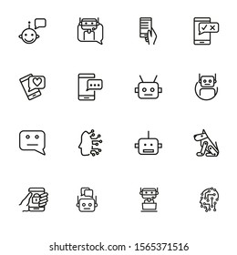 Chat bot line icon set. Robot, app, message. Internet concept. Vector illustration can be used for topics digital, web, mobile app