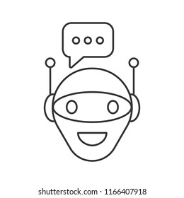 Chat bot linear icon. Robot. Virtual assistant. Thin line illustration. Artificial intelligence. Contour symbol. Vector isolated outline drawing. Editable stroke