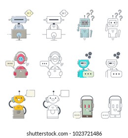 Chat bot linear icons set. Vector flat web elements isolated on white background.