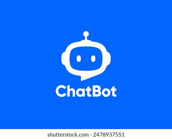 Concepto de diseño de logotipo de Chat Bot. Icono de bot de asistente inteligente virtual. Cabeza de robot con burbuja de habla. Servicio de Asistencia al cliente Chat Bot. Ilustración vectorial