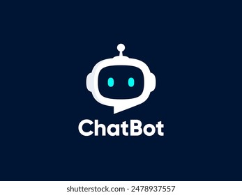 Chat Bot logo design concept. Virtual smart assistant Bot icon. Robot head with speech bubble. Customer support service Chat Bot. Vector illustration