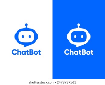 Chat Bot logo design concept. Virtual smart assistant Bot icon. Robot head with speech bubble. Customer support service Chat Bot. Vector illustration