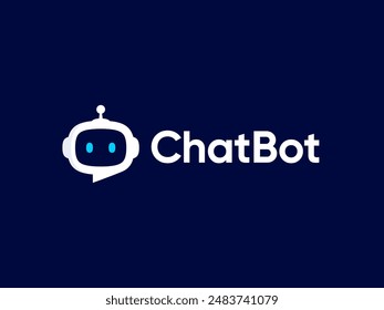 Chat Bot logo design concept. Virtual smart assistant Bot icon. Robot head with speech bubble. Customer support service Chat Bot. Vector illustration