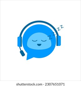 Logo del Chat Bot durmiendo. Asistente virtual Logo del icono Bot duerme. Cabeza de robot con auriculares. Servicio de asistencia al cliente Chat Bot. Vector