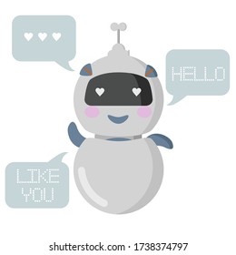 Chat Bot Love Kawaii Assistant Robot: стоковая векторная графика (без лицен...