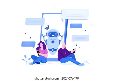 Chat Bot Messenger Illustration concept. Flat illustration isolated on white background.