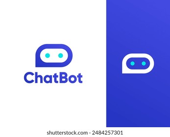 Diseño minimalista del logotipo de Chat Bot. Concepto de identidad empresarial de Inteligencia Artificial. Icono de bot de asistente inteligente virtual. Cabeza del robot con el logotipo minimalista creativo de la burbuja del discurso. Ilustración vectorial