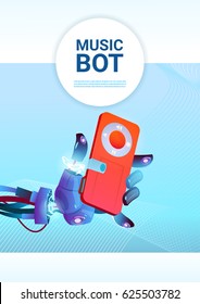 Robot De Música De Chat Asistencia Virtual De Sitios Web O Aplicaciones Móviles, Concepto De Inteligencia Artificial Ilustración Vector Plano